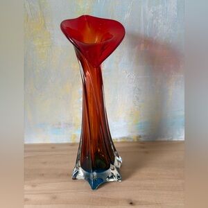 Unique Vintage Red, Orange and Blue Calla Lily Glass Vase